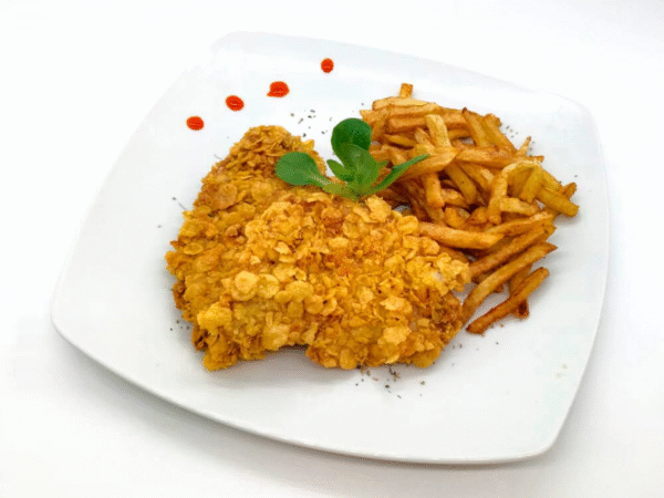 Snitel de pui cu fulgi de porumb